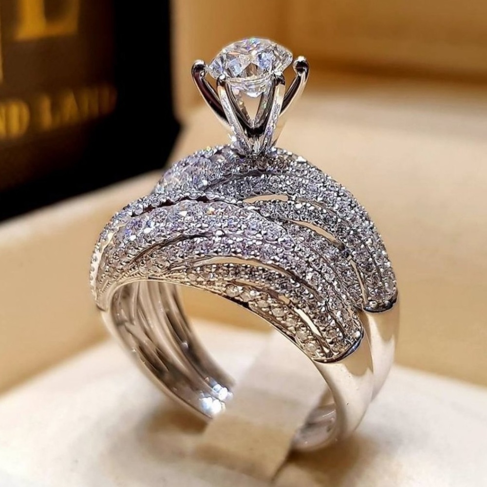 NEW 2pc/set 925 Sterling Silver Engagement Ring